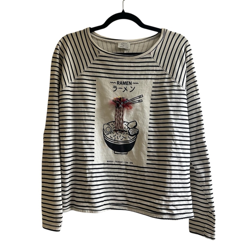Zara Black and White Striped Long Sleeve Ramen Shirt